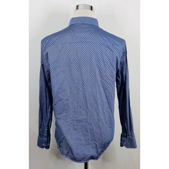 Johnston & Murphy Medium Casual Flip Cuff Shirt Blue Geometric 100% Cotton - Picture 5 of 5